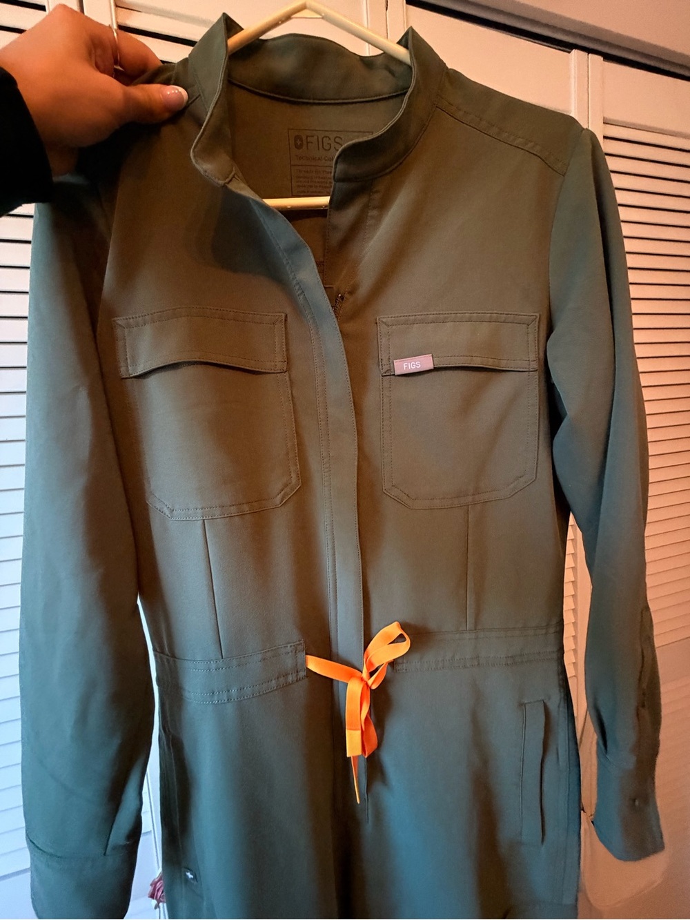 Figs Women's Olive Green Utility Jacket with Orange Drawstring